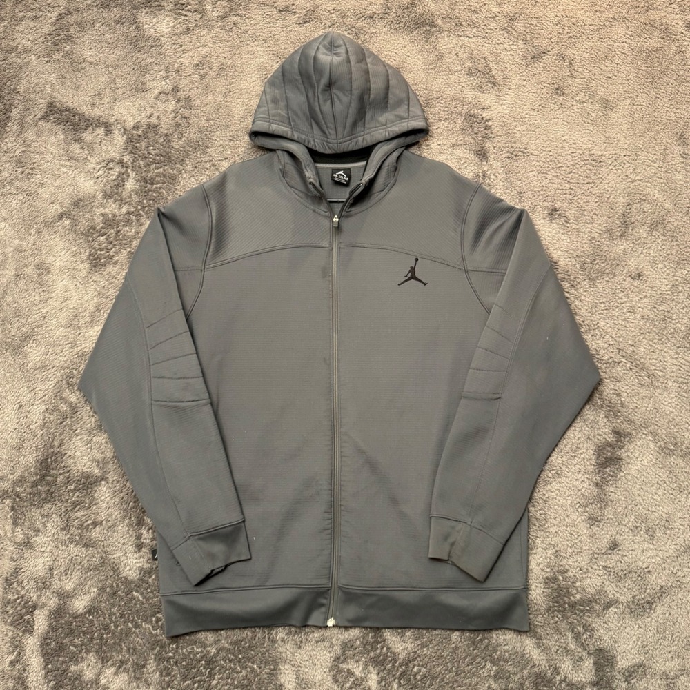 Jordan Mens XXL Full Zip Hoodie Grey Ribbed Textured Jumpman Athletic Jacket
